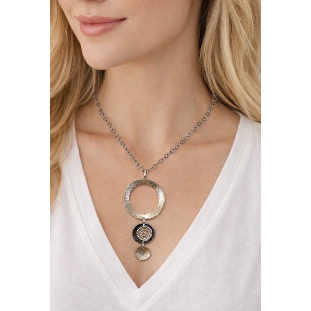 Silpada Retired N1709 925 Sterling Silver Hammered Multi Discs Pendant Necklace